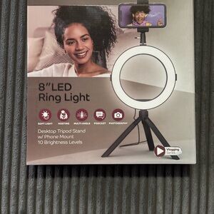 Aura 8" LED Ring Light with Black Tripod Stand